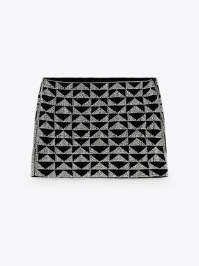 Zara Black and White Geometric Mini Skirt